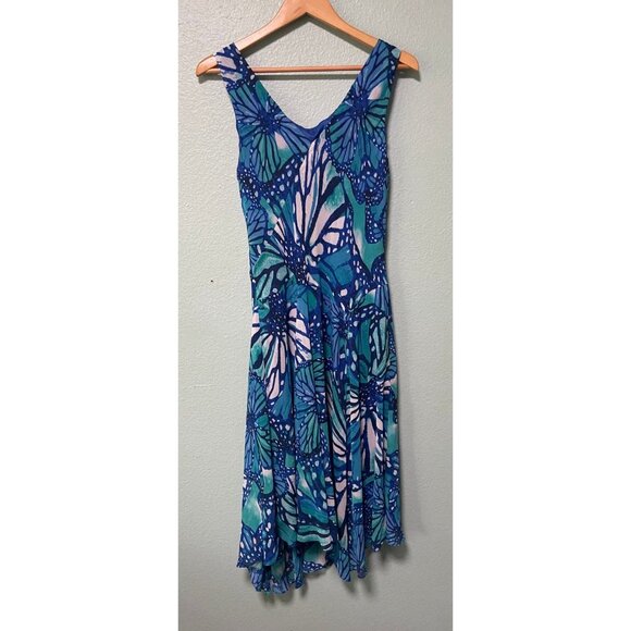 Vintage Evan Picone Women's Y2K Blue Floral Butterfly Dress Size 16 - Picture 2 of 9